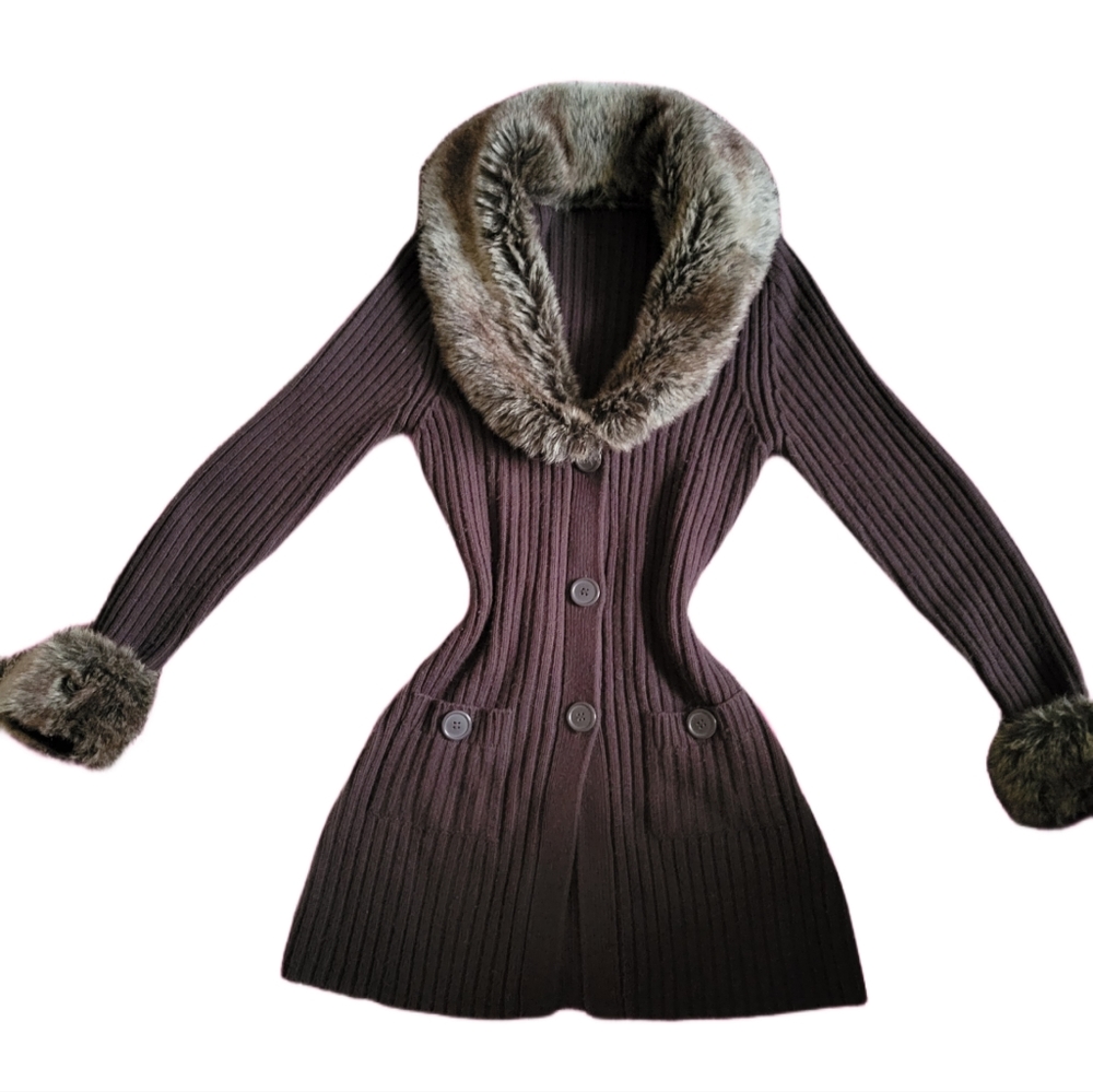 Vintage brown fur cardigan small
